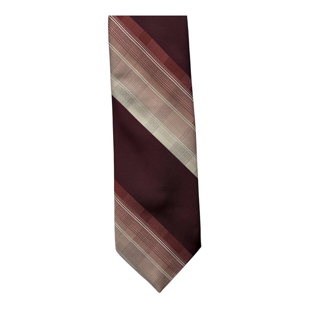 Vintage Brittania Mens Rep Tie Burgundy Maroon Striped Polyester Necktie 54 Inch